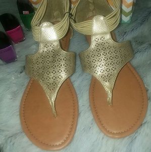 GOLD SHIMMER WEDGE HEEL SANDALS Sz 9